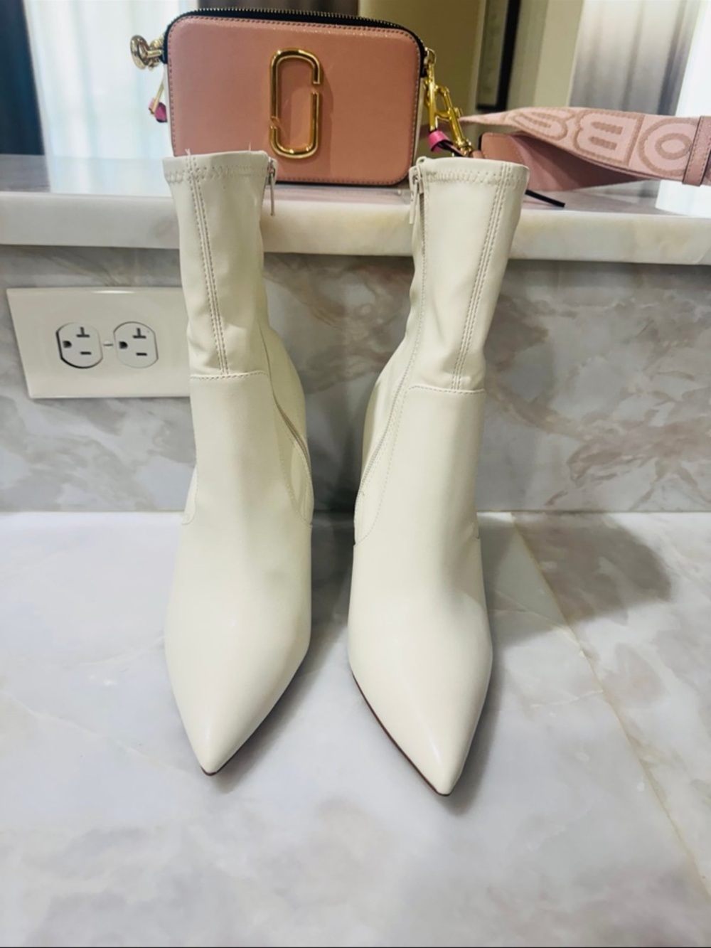 Aldo Cream Pointed-Toe Ankle Boots